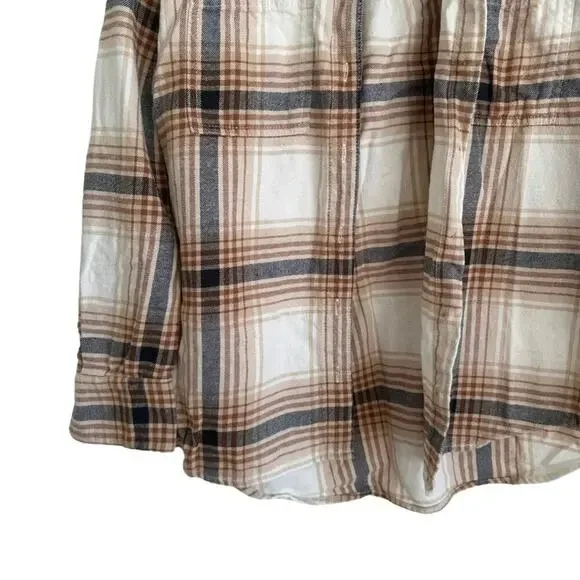 Old Navy Flannel Boyfriend Button-Down Shirt Cream Plaid Small - Picture 5 of 8